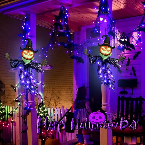 Halloween Hængende Lysende Græskar Heks Spøgelse Gårdsdekoration, Jernhåndværk Vægkunst