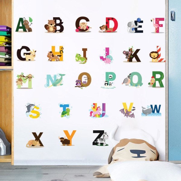 Tegneserie tidlig utdanning engelsk alfabet veggklistremerker dekorasjon