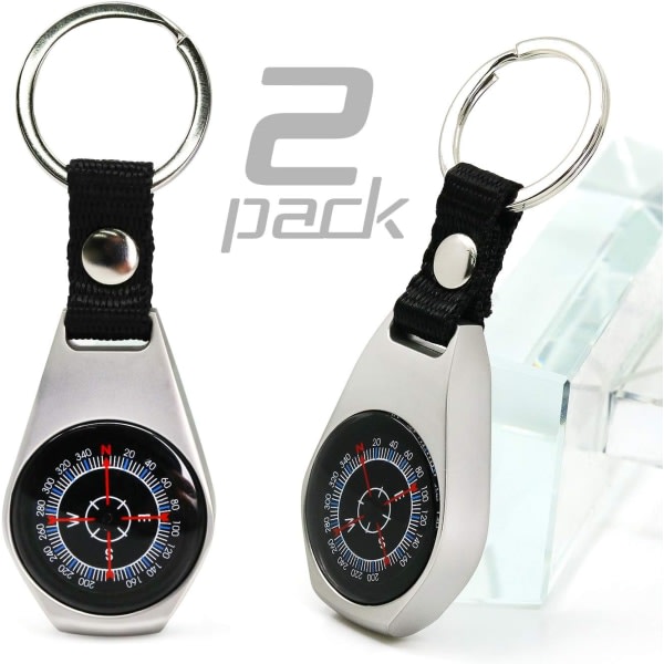 Nyckelring Fickkompassenheter, 2-pack nyckelringar Military Survival Magnetic Mini Metal Compass, Vattentät, Gear Compass