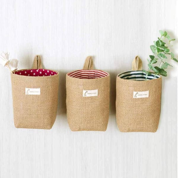 Cotton and Linen Storage Baskets, Foldable, Small Baskets with Hanger, Storage Bags for Toys, Makeup, Keys, Small Items.-FF-