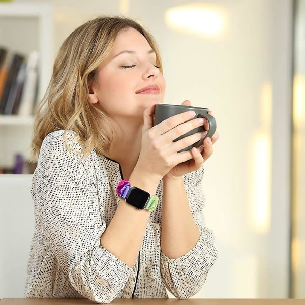 Kompatibel med Apple Watch Armband Hårring Mjukt mönster printed tygarmband Dam Iwatch Elastic Scrunchy Band