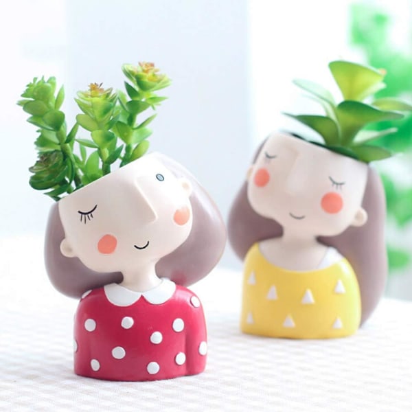 4 kpl Girls Head Succulent Planter Pot Uutuus Söpö valkoinen Bonsai