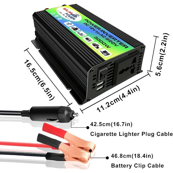 Peak Power 3000W Modifierad sinusvågsomvandlare DC 12V till AC 220V Hi