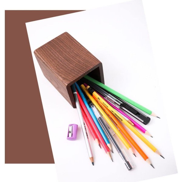Träpennhållare, organizer, fyrkantig pennhållare, svart valnötsträ, handarbete, skrivbordsdekoration, för brevpapper, sminkborstar