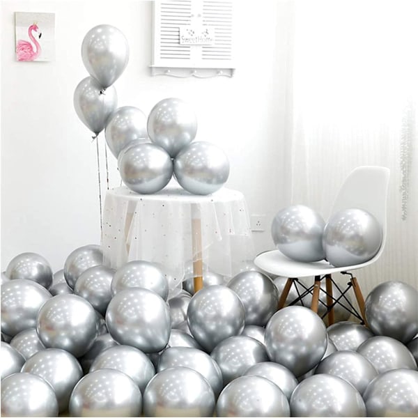 Sølv Balloner Metal Balloner 100 PCS 10 Tommer Sølv Latex Balloner til Fødselsdag Forlovelse Bryllup Brusebad Festival Fest Dekorationer