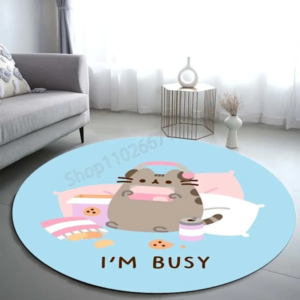 Pusheen Mattor Cirkel Tecknad Anime Figurer Feta Katter Söta Halkfria Hem Vardagsrum Dekoration Dörrmatta Golvmattor Presenter 1 1 Diameter 40cm