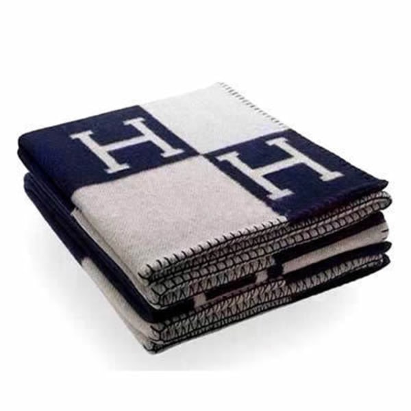 Vävd randig H-sjal Flygfilt Flygplansfilt Tjocklek Yllefilt Marinblå H Navy blue H 130*180cm