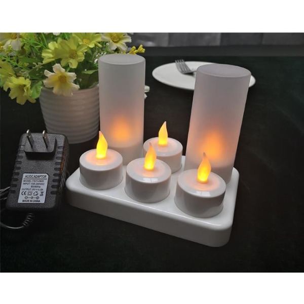 Laddningsbara LED-te-ljus, flamlösa flimrande värmeljus, dekorationer för jul, fester, evenemang, bröllop, set med (varmt ljus)