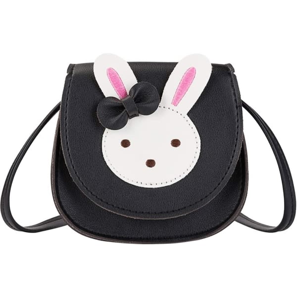 Små piger taske kanin øre sløjfe Crossbody taske PU (sort)