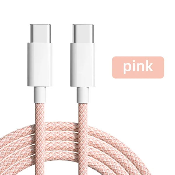 60W 3A USB-C-till-USB-C-kabel, datalinje för iPhone 15 Xiaomi Poco, snabbladdningskabel USB-C, typ C-datakabel, laddningskabel, 20V Pink