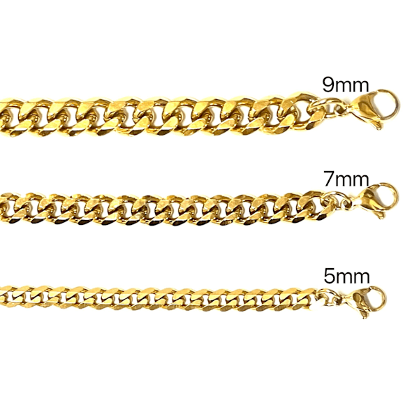 Guldpläterad pansarlänk i rostfritt stål med 18k guld 9mm tjock,60cm lång