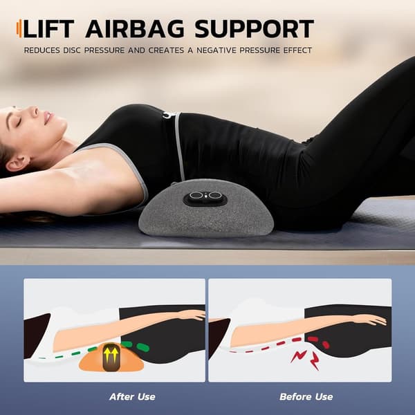 Elektrisk Ryggmassagekudde 3-i-1 USB Uppladdningsbart Svankstöd Uppvärmd Vibration Grå