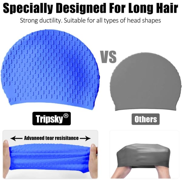 Silikonhette, praktisk caps for låst hår, kort hår med hår, unisex caps, caps holder håret på plass, blå