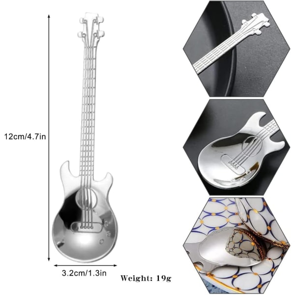 Sett med 6 rustfrie dessertskjeer, teskjeer, kaffeskjeer, rustfrie gitarskjeer