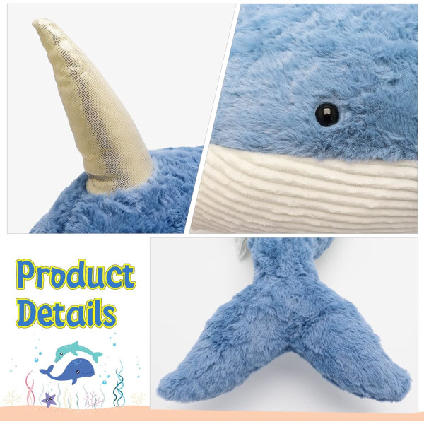 Whale Shark Plyschleksak Gosedjur blød kudde Søt leksakskudde Julfödelsedagspresent (blåval, 60 cm)