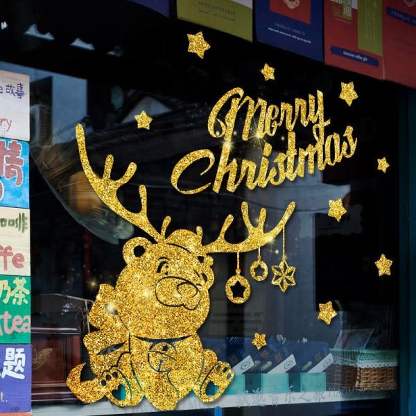 Christmas Gold Bear väggdekor butik glasdörr fönsterdekoration