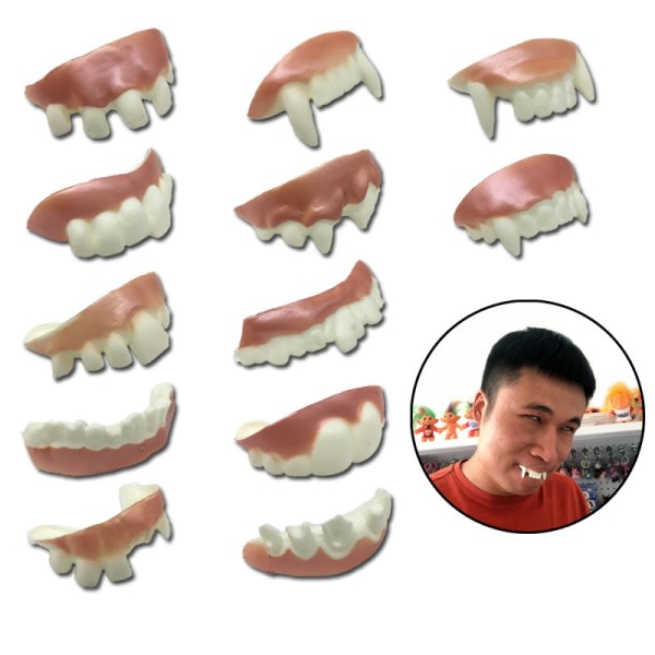 12 kpl Gnarly Hampaat Akovat hampaat Rumat tekohampaat Bobin hampaat Vampyyrin hampaat Halloween-ruokavalioon
