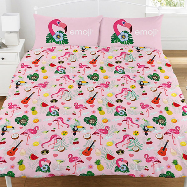 Offisielt Emoji Flamingo vendbart teppe og putetrekk Dou Rosa/Hvit Dobbel