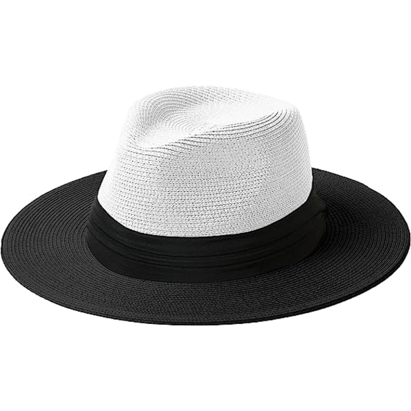 Tvåfärgad bred brättad Fedora klassisk filt Panamahatt med bältesspänne unisex