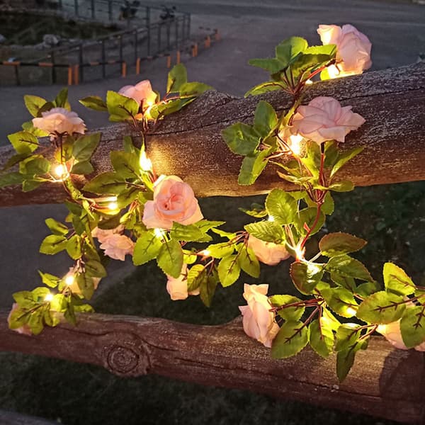 LED lyskæde roser blomster 2m 20 lyserøde varme batteridrevne bryllup B