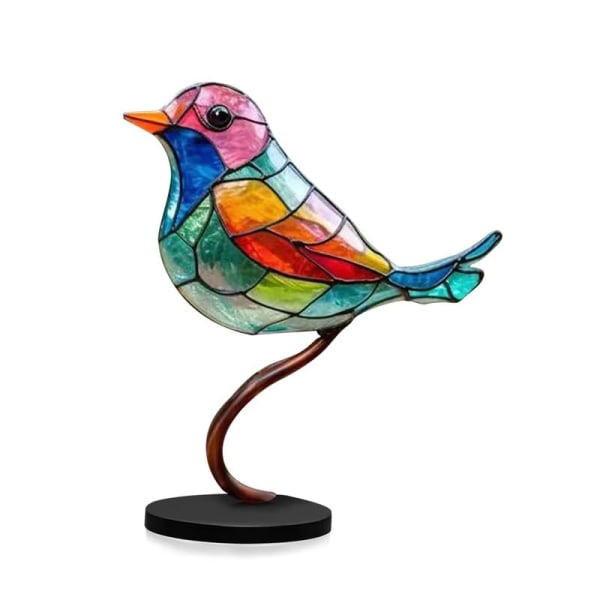 Fugler i farget glass på gren Skrivebordsdekorasjoner-metall, skrivebordsdekorasjoner Fugleskulptur på gren Fuglegaver Fugledekorasjon til hjemmekontor
