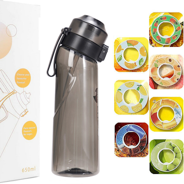 Smaksatt vattenflaska med 7 doftkapslar Air Water Up Flaska Frostat Svart 650 ml Air Startpaket Vattenkopp för camping sport Svart-XF2- Black
