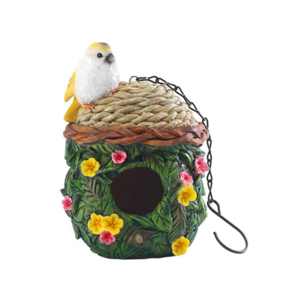 Dekorativt fuglehus, harpiks hengende blomsterfuglereir, fugl