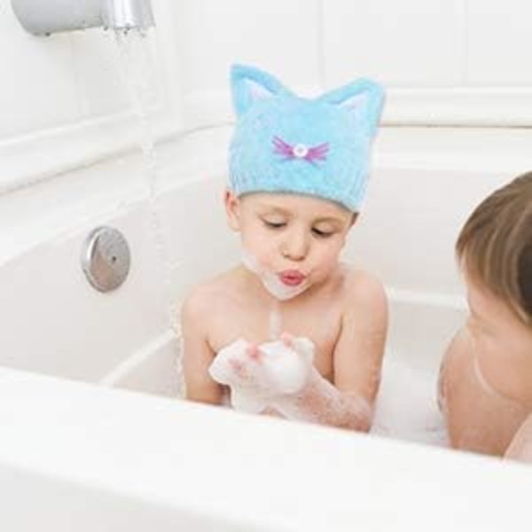 2. mikrofiber hurtigtorkande håndduksinpackning for barn, barnhårhandduksinpackning, söta cap hårturban, letviktsmössa hovedduk, blå og rosa
