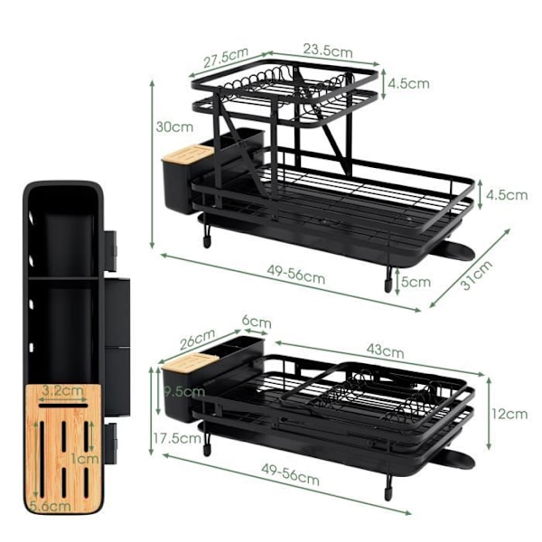 COSTWAY 2-Tier Folding Dish Drying Rack with Removable Drain Board 56x31x30 cm for Countertop or Sink