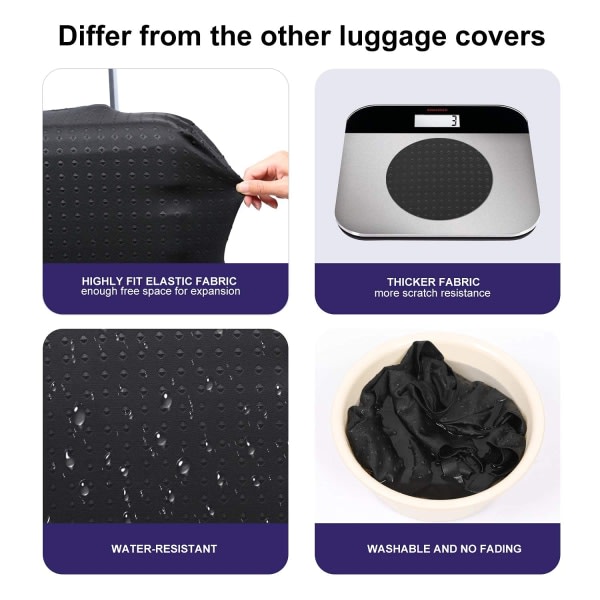 Vandtæt trykbetræk til 19 til 21 tommer bagagebetræk Vaskbart kuffertbetræk, sort, S