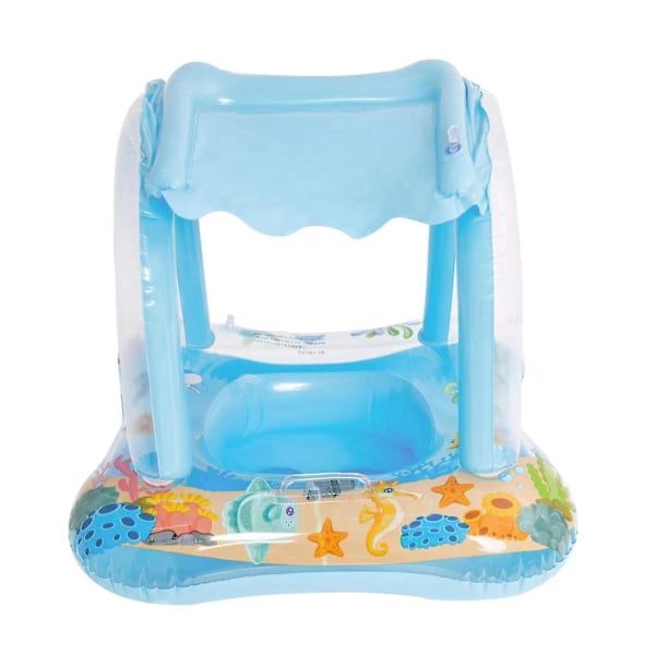 Baby Badring Uppblåsbar Pool Badring Med UPF 50+ Solskydd För Barn I Åldern 3-36 Månader Kul I Vattnet blu[qb] blu-XF6- blue with handle