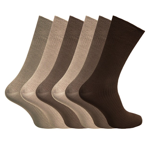 Miesten Bambu Superpehmeät Hengittävät Ribbineulotut Sukat (6 Paria) UK 6-11 Ruskean Sävyjä Shades of Brown UK 6-11 (EUR 39-45)