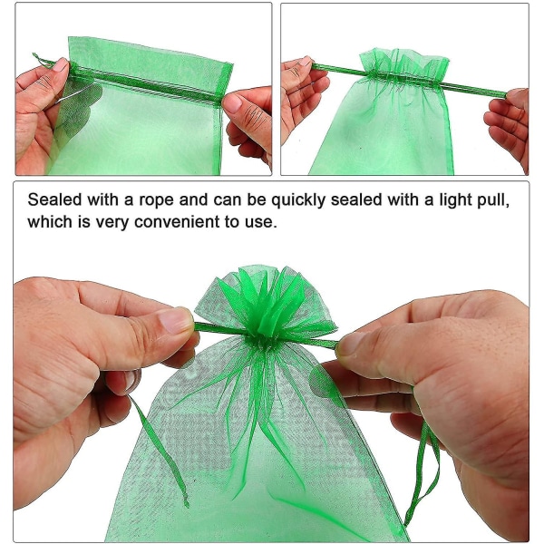 100 stk Bunch Protection Bag 23x17cm Grape Fruit Organza Bag med snøring gir grønt