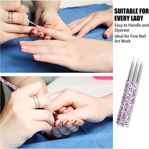 3st Nail Art penslar (lila stav), Acrylic Nail Art Design Pain