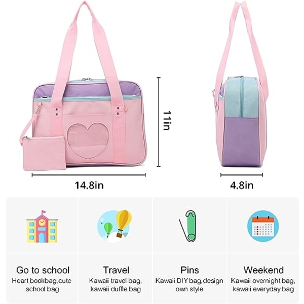 Japanilainen koululaukku iso anime-olkalaukku naisten käsilaukku pinkki