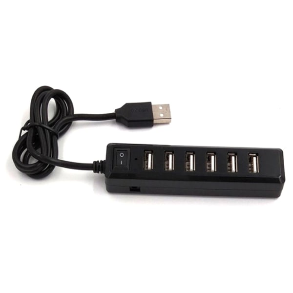 USB Hub 7 Port Expander Adapter USB 2.0 Hub Multi USB Splitter svart