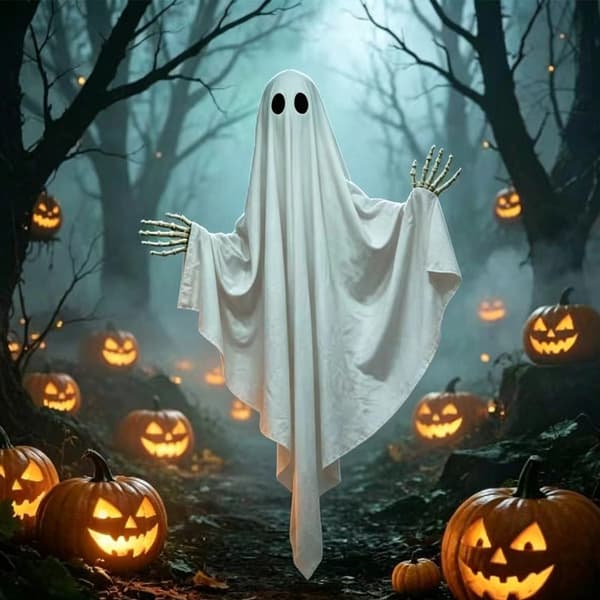 Kæmpe Halloween Spøgelsesdekoration til Udendørs Plænefest, Lysende Rekvisit med LED-kæde til Spøgelseshus Warm string lights