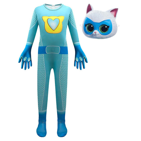 3-9 år Barn Super Kitties Cosplay Dräkt Katt Jumpsuit Mask Outfits Halloween Party Fancy Dress Presenter Blue 3-4Years