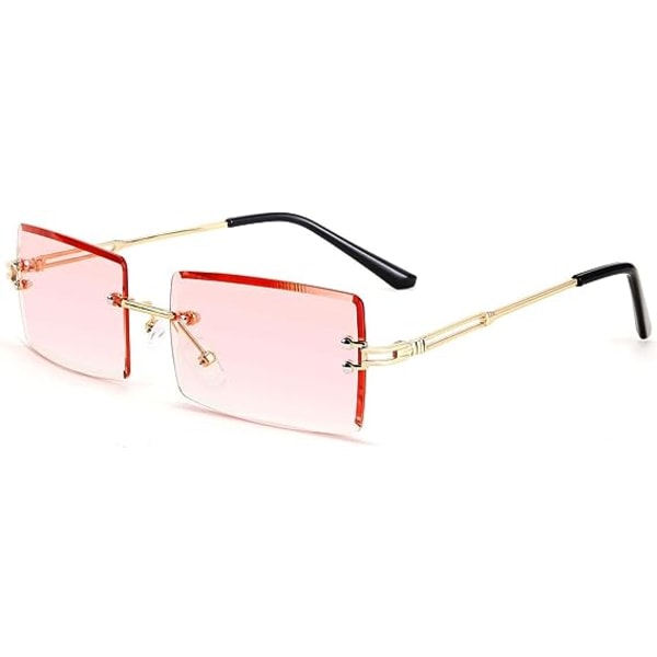 Ett par retro båglösa solglasögon rektangulära ramlösa godisfärgade glasögon för kvinnor och män (guldbågsgradientpulver)