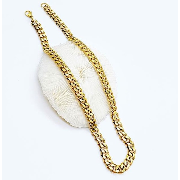 Guldpläterad pansarlänk i rostfritt stål med 18k guld 9mm tjock,50cm lång
