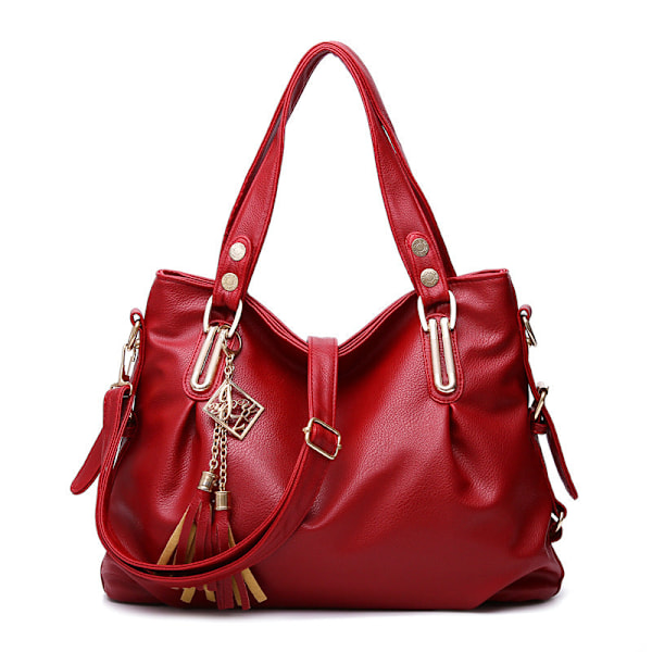 Dam Handväska Axelväska Crossbody Bag Mjukt Läder Stor Väska Wine Red