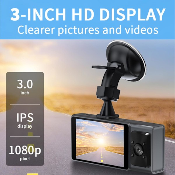 Dashcam - Fram och baksida Inuti 1080P Dash-kamera för Bilar, 3-kanals Dashcam Trevägs Bilkamera med Infraröd Nattsyn, Loop-inspelning, APP C-XM4-