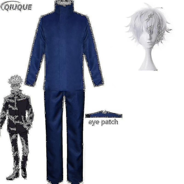 2023 - Anime Jujutsu Kaisen Gojo Satoru Cosplay-asu Toppi, Housut, Silmälappu, Halloween-juhla, Miesten Uniformu, Peruukki - Sininen Paketti 3 Blue Package 3 M