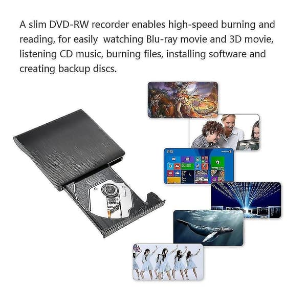 Ekstern USB 3.0 Slim DVD-RW CD-brenner Drive Reader Burner Player for bærbar PC-FF-