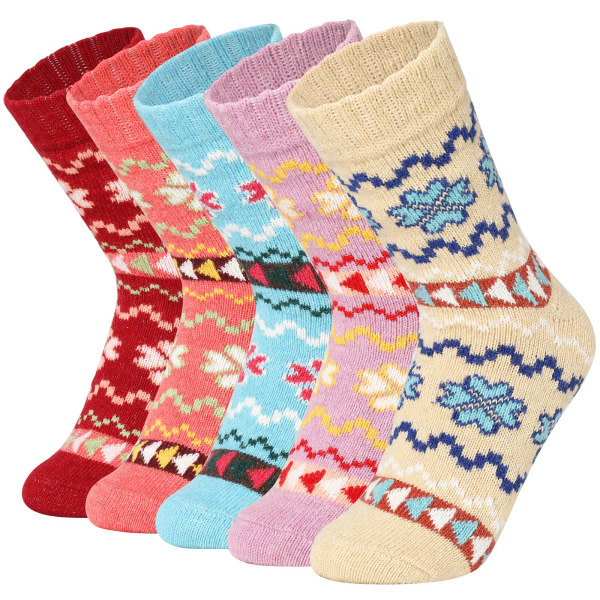 Termiske nordiske sokker for damer tykke vintervarme ullsokker for damer 5 par str 4-8