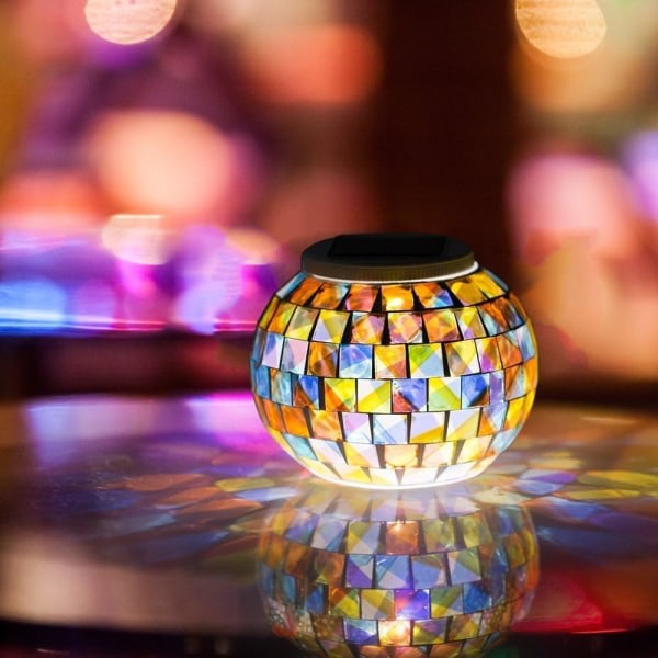 Solar Light Mosaic Garden Light, fargeskiftende nattljus, vanntät oppladningsbar skrivebordslampa