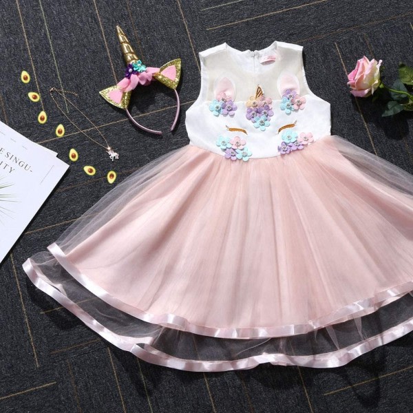 Storlek: 4-5 år gammal , Child Princess Unicorn Dress, Girl Dresses