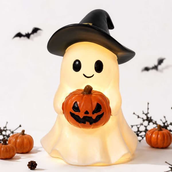 Sød spøgelse læser boglampe, harpiks Halloween bordplade natlampe med varmt lys, USB-drevet, flere designs Patchwork