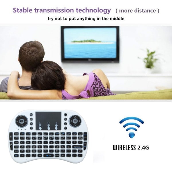 CQBB Mini 2.4GHz Multimedia Portabel Trådlöst Handhållet Mini Tangentbord med Touchpad Mus-i8 Bakgrundsbelysning (Litiumbatteri) Vit