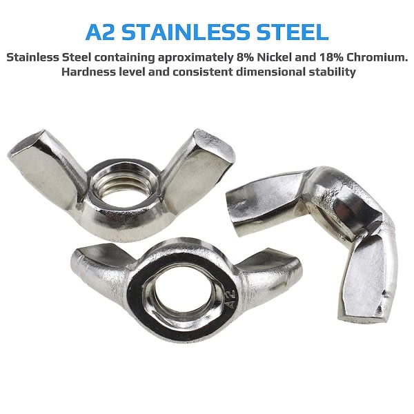 M8 vingmuttrar (paket med 5) Rostfritt stål för bultar och fästelement - certifierad standard för kraftiga fästelement ISO965 DIN315